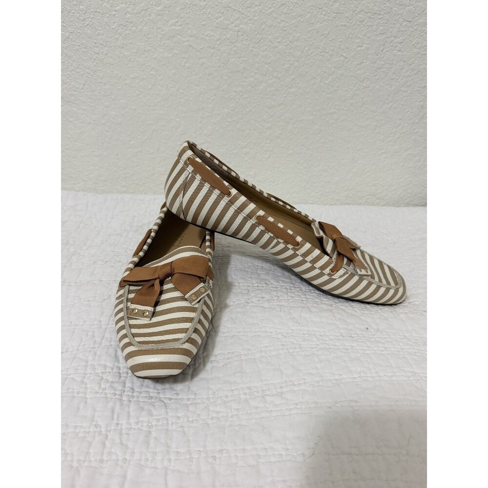 New Talbots Becca Ribbon Driving Moccasins Bow Brown White Striped Shoes 10